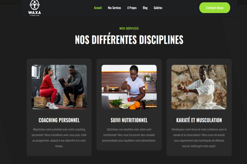 Présentation du site internet de Waxa Fitness