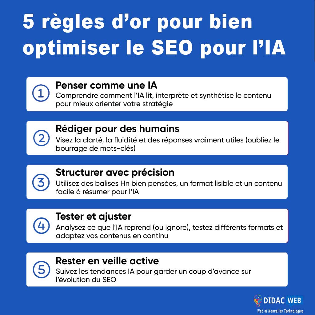 5 règles d'or pour bien optimiser seo pour IA