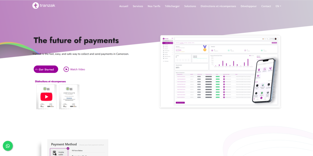 Tranzak, image du site internet