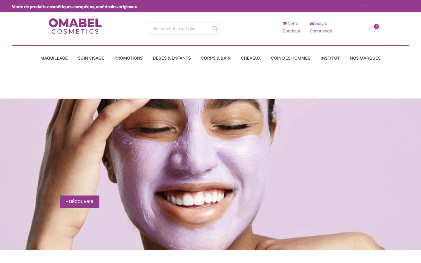 Omabel Cosmetics — Store homepage on desktop