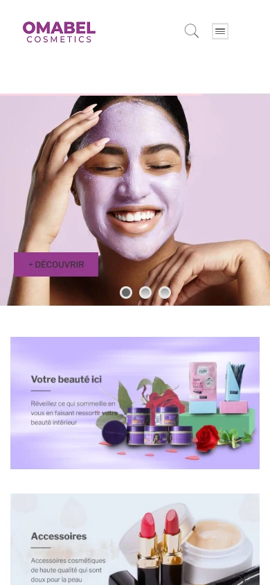 Omabel Cosmetics — Store homepage on mobile