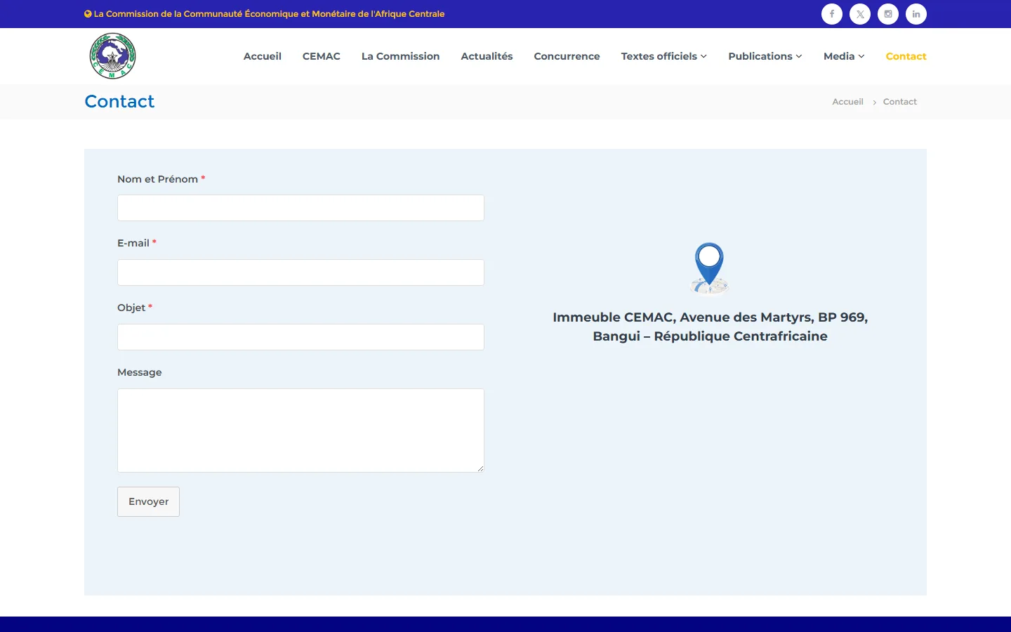 Page Contact CEMAC sur ordinateur