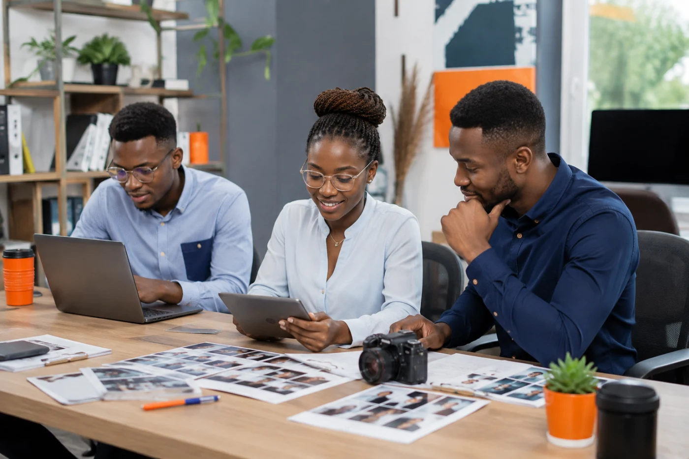 Équipe africaine sélectionnant les visuels et audiences d’une campagne Facebook Ads / African team selecting visuals and audiences for a Facebook Ads campaign