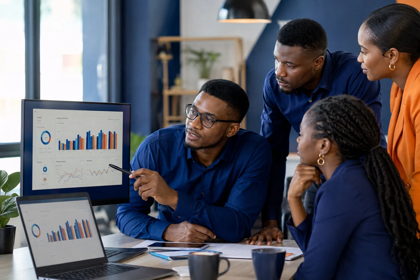 Équipe africaine analysant les conversions d’une campagne Google Ads / African team analysing conversions from a Google Ads campaign