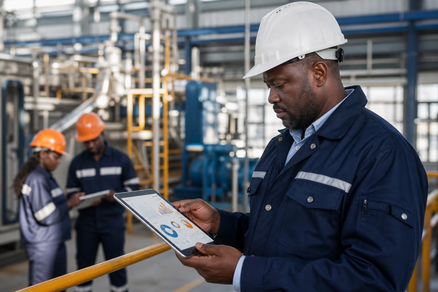 Ingénieur industriel africain pilotant la performance avec Didacweb / African industrial engineer managing performance with Didacweb
