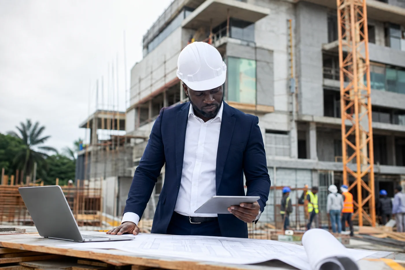 Architecte africain pilotant un projet immobilier et BTP / African architect managing a real estate construction project