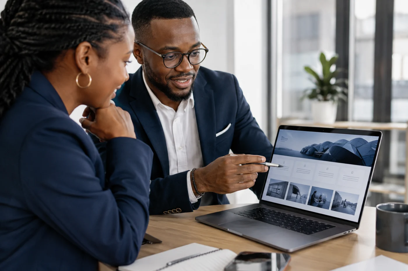 Entreprise et consultant Didacweb découvrant un site vitrine professionnel / Business owner and Didacweb consultant reviewing a professional showcase website