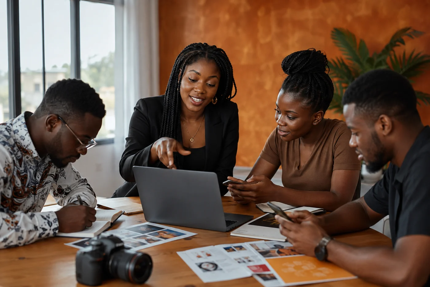 Équipe africaine de community management préparant un calendrier de contenus / African community management team preparing a content calendar