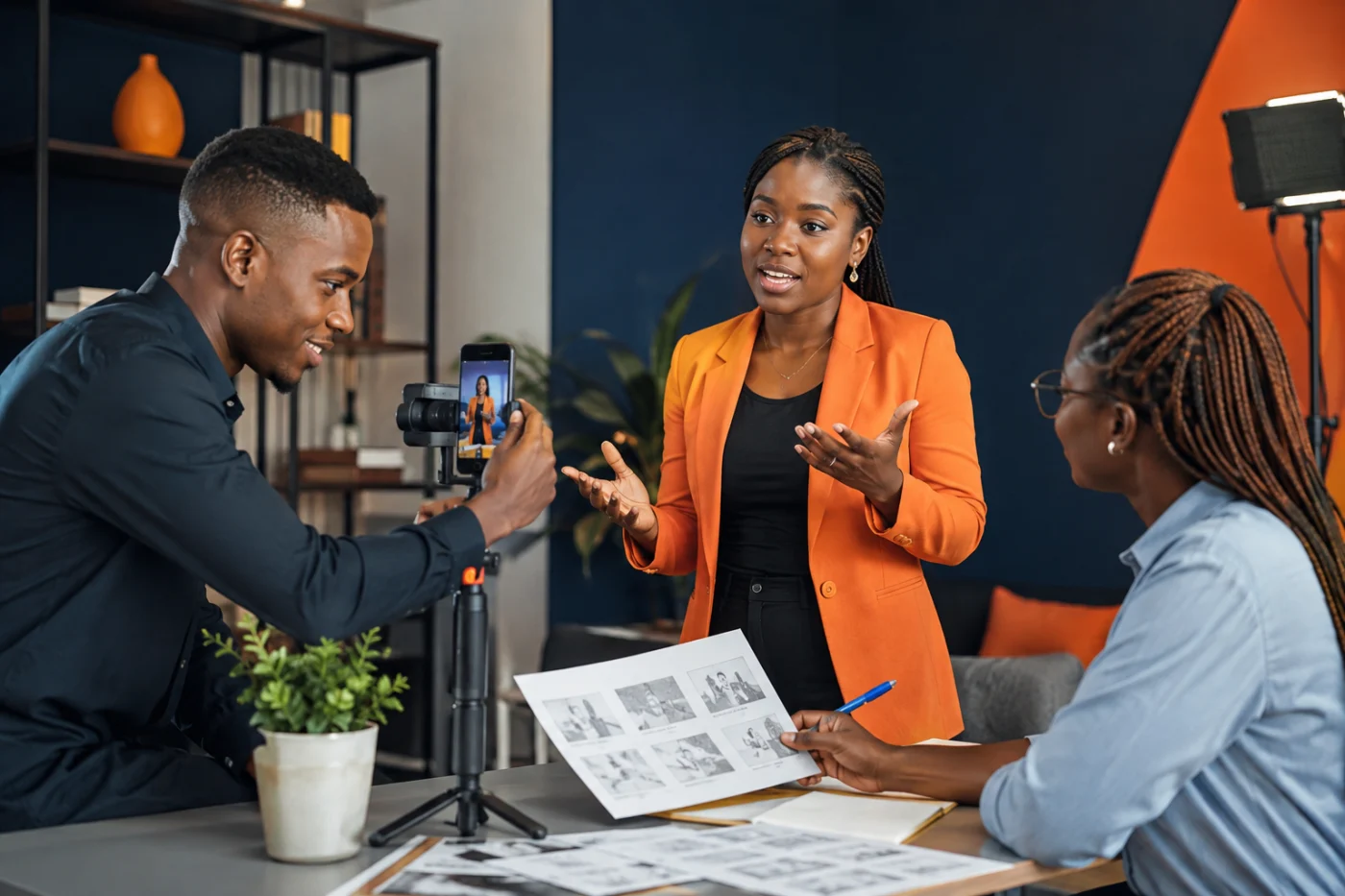 Créateurs africains filmant une vidéo verticale pour une campagne TikTok Ads / African creators filming a vertical video for a TikTok Ads campaign