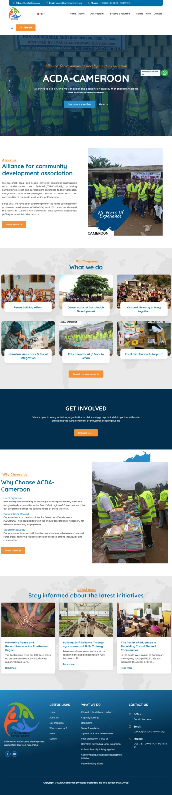 ACDA Cameroon — website overview