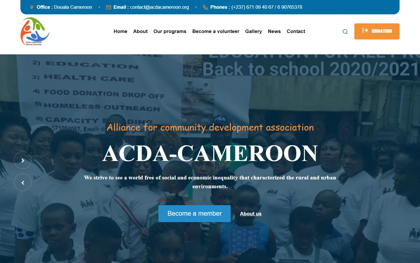ACDA Cameroon — desktop homepage