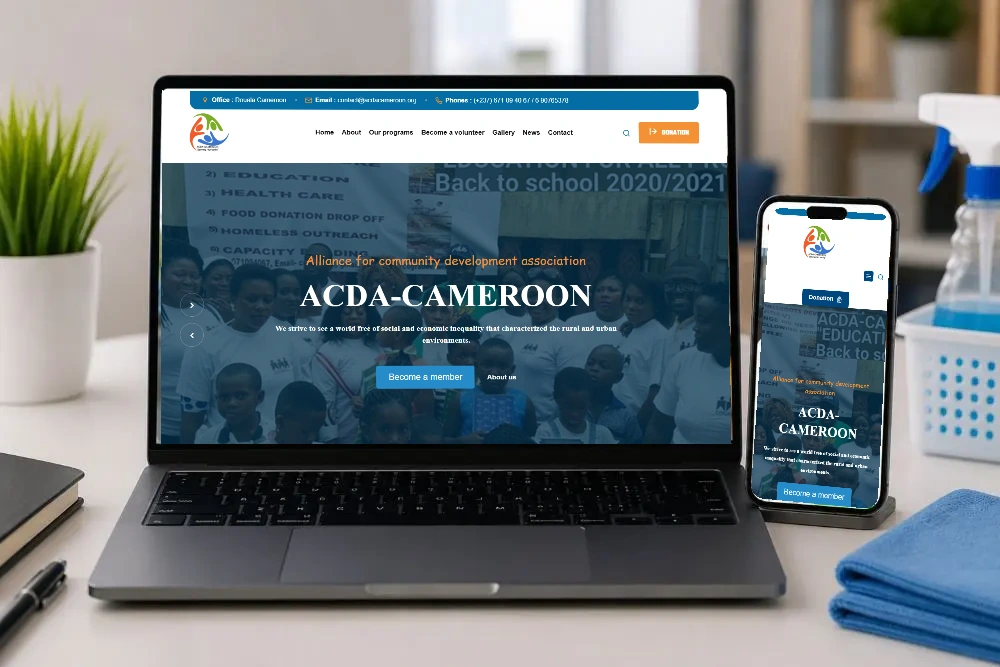 ACDA Cameroon — site sur ordinateur et téléphone