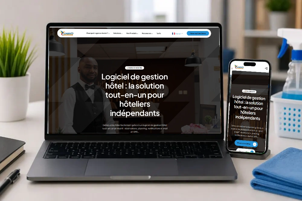Logesco Hostel — site sur ordinateur et téléphone