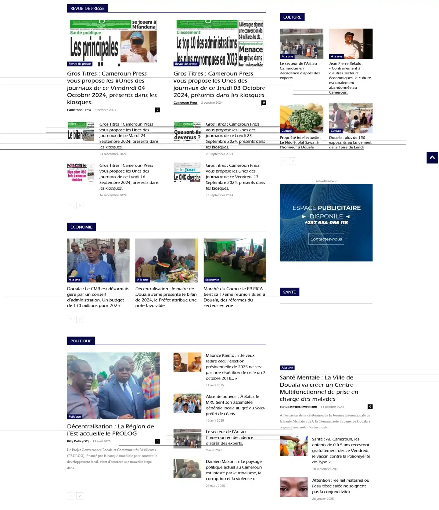 Cameroon Press, archived desktop website 2