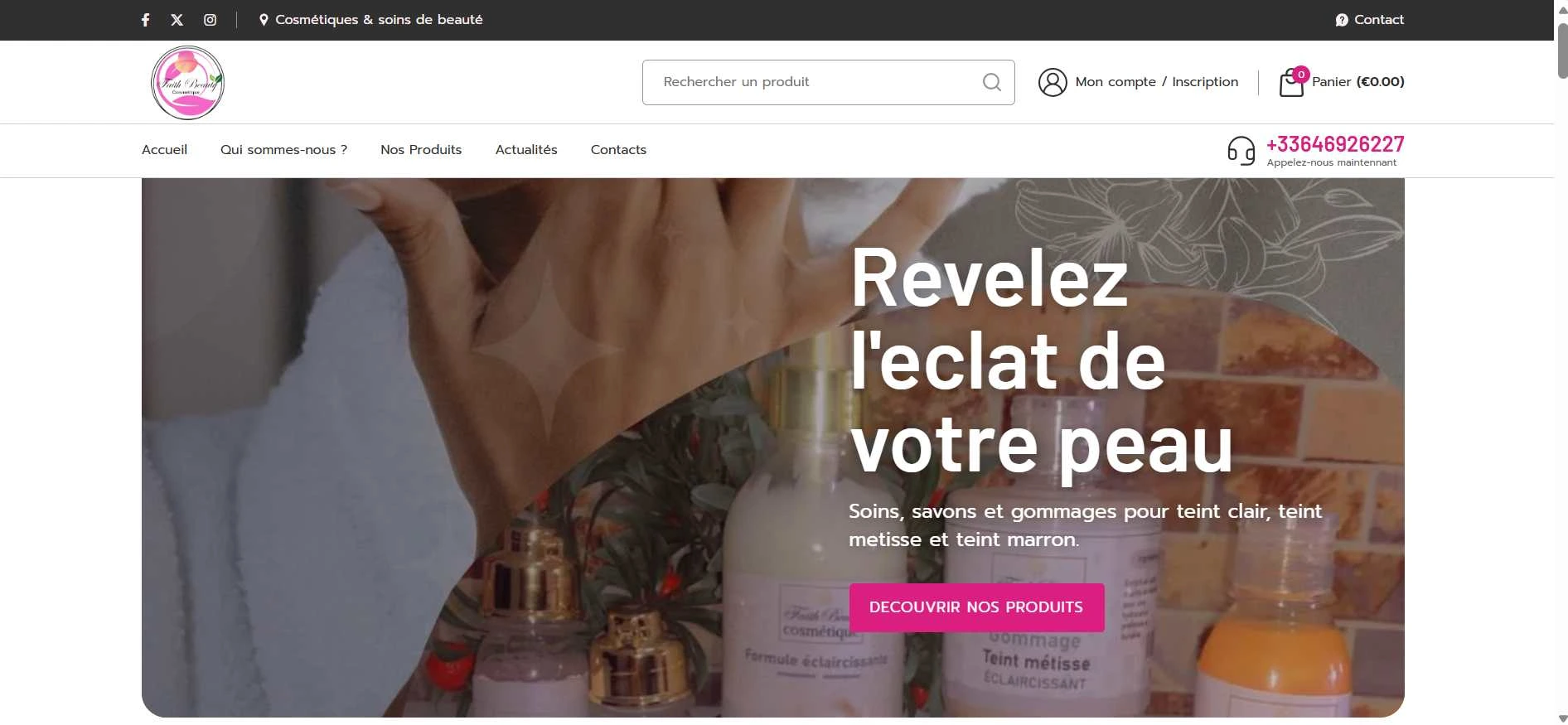 Faith Beauty Cosmétique, archived desktop website 1