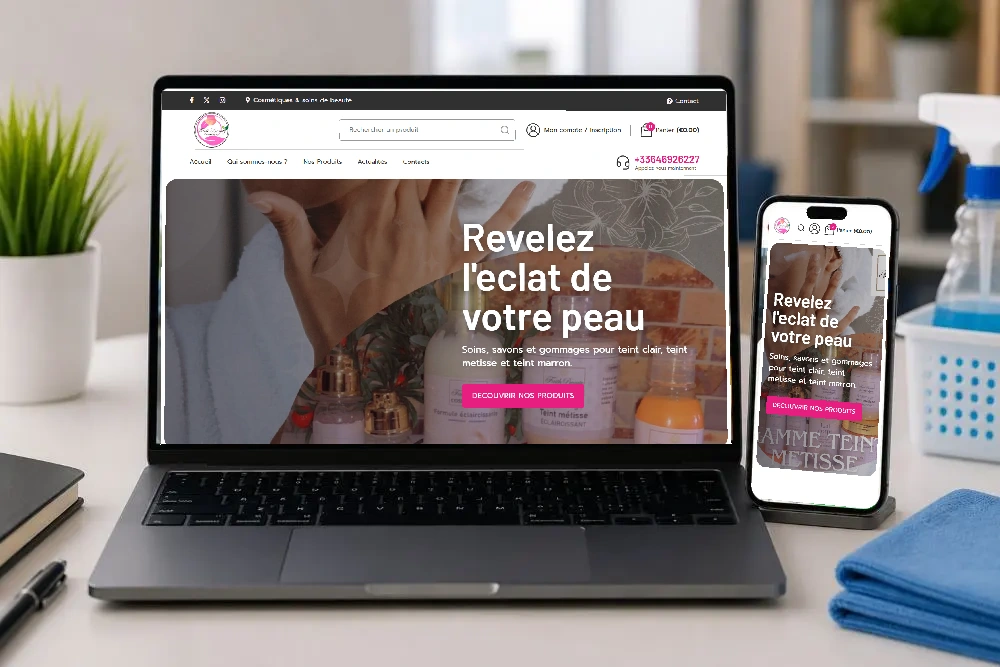 Faith Beauty Cosmétique, présentation dans les supports à partir des vues ordinateur et mobile