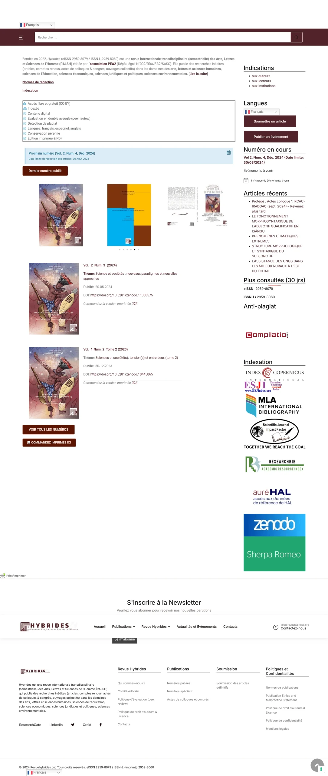 Revue Hybrides, archived desktop website 1