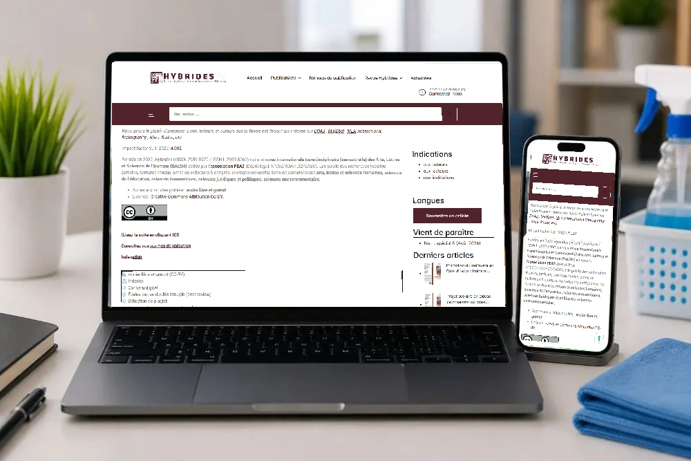 Revue Hybrides, présentation dans les supports à partir des vues ordinateur et mobile