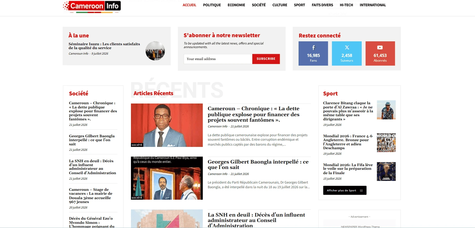 Cameroon Info — Accueil du portail