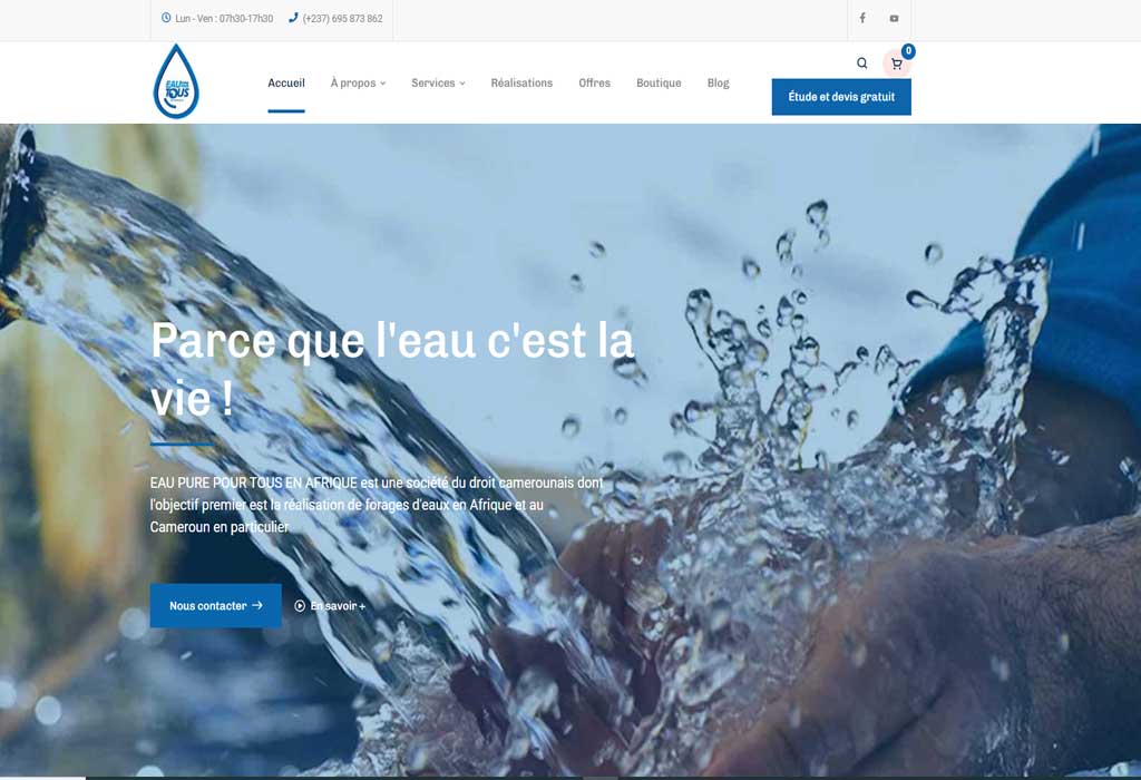 Eau pure pour tous en Afrique · Vue du site sur ordinateur