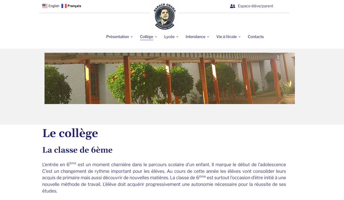 Lycée Barack Obama · Vue du site sur ordinateur