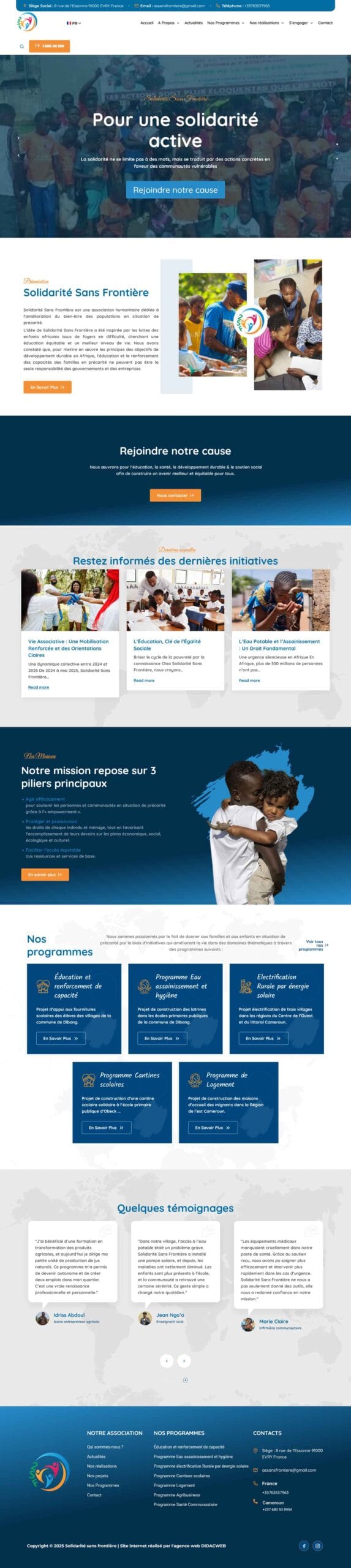 Solidarité Sans Frontière — Vue d’ensemble de la page d’accueil