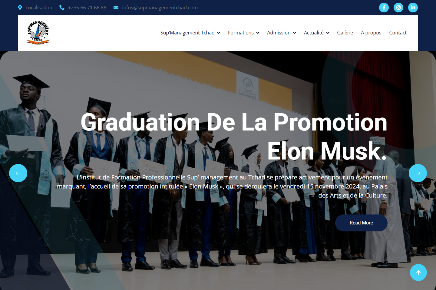 Sup’Management Tchad — Home page on desktop