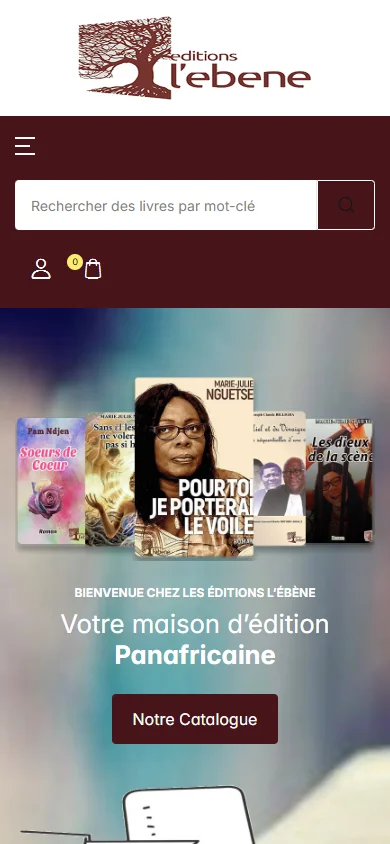 Accueil des Éditions L’Ébène sur mobile