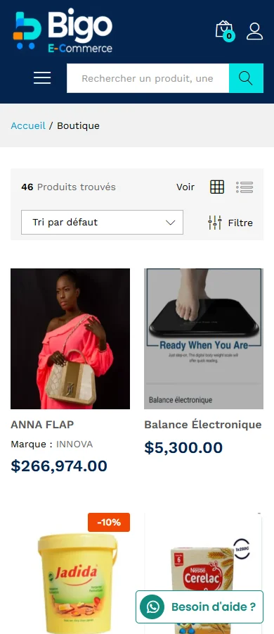 BIGO E-COMMERCE — Boutique sur mobile