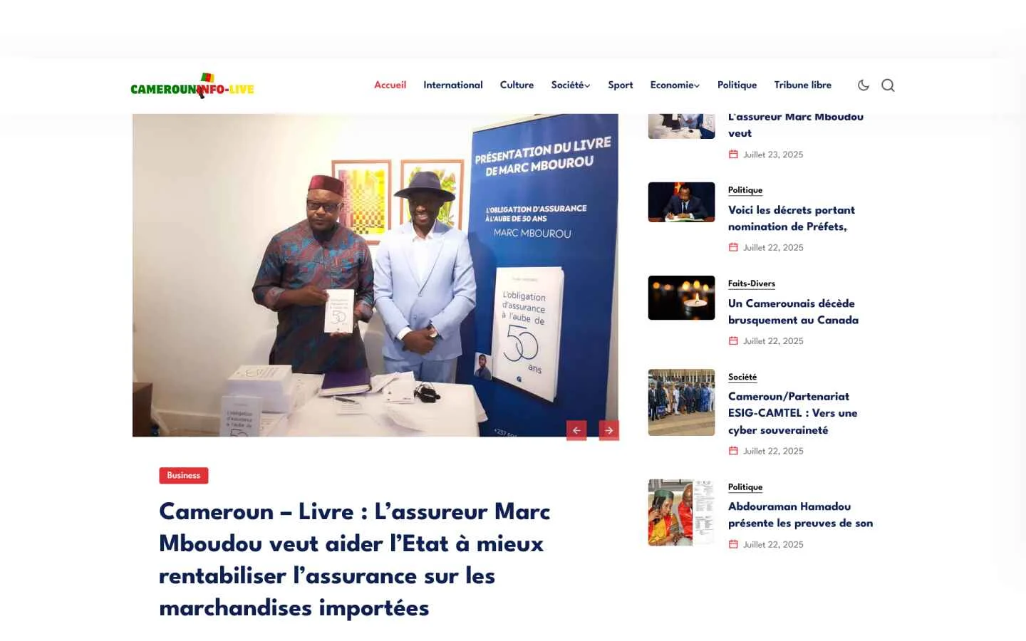 CAMEROUN INFO LIVE — Accueil du média