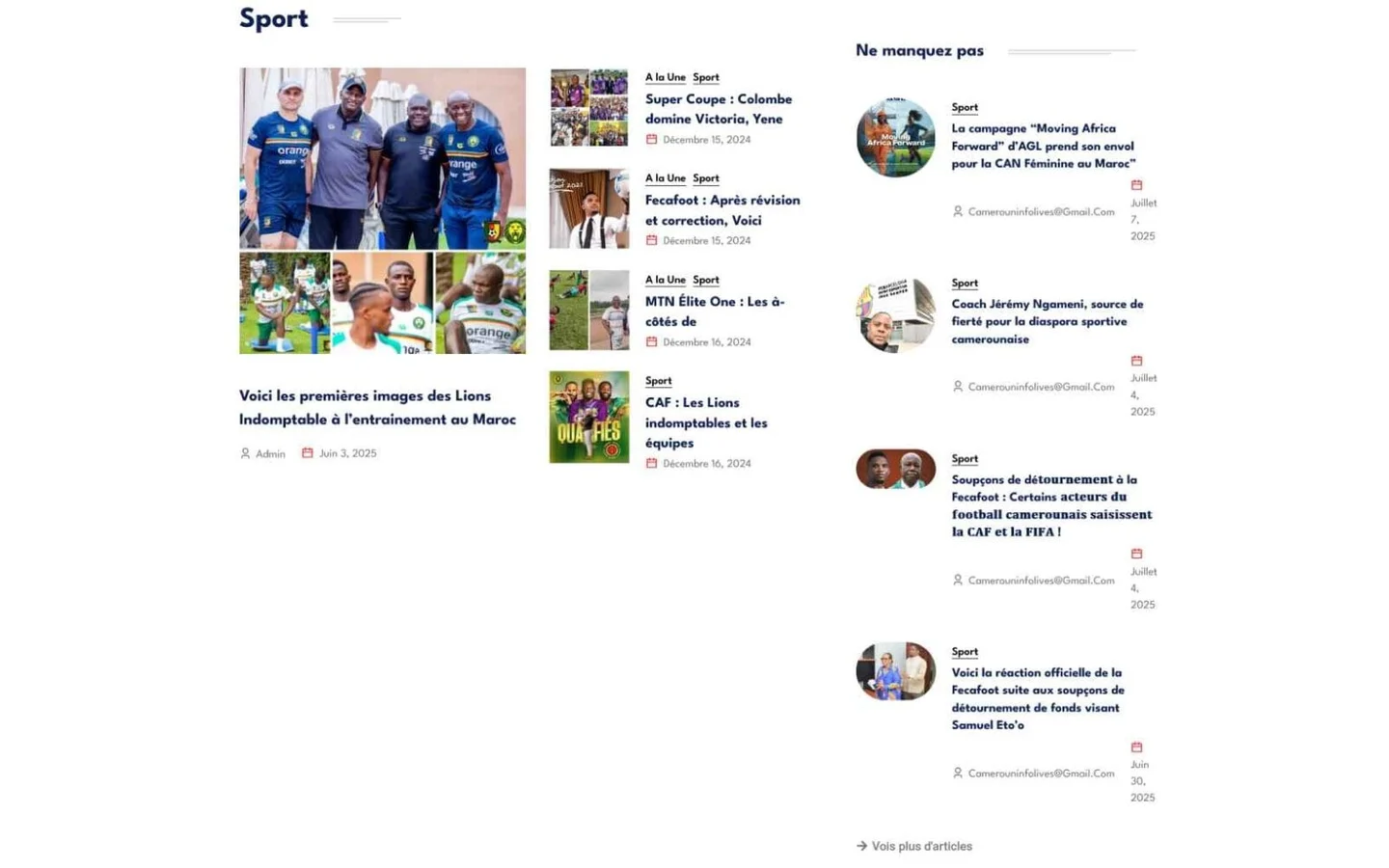 CAMEROUN INFO LIVE — Rubrique Sport