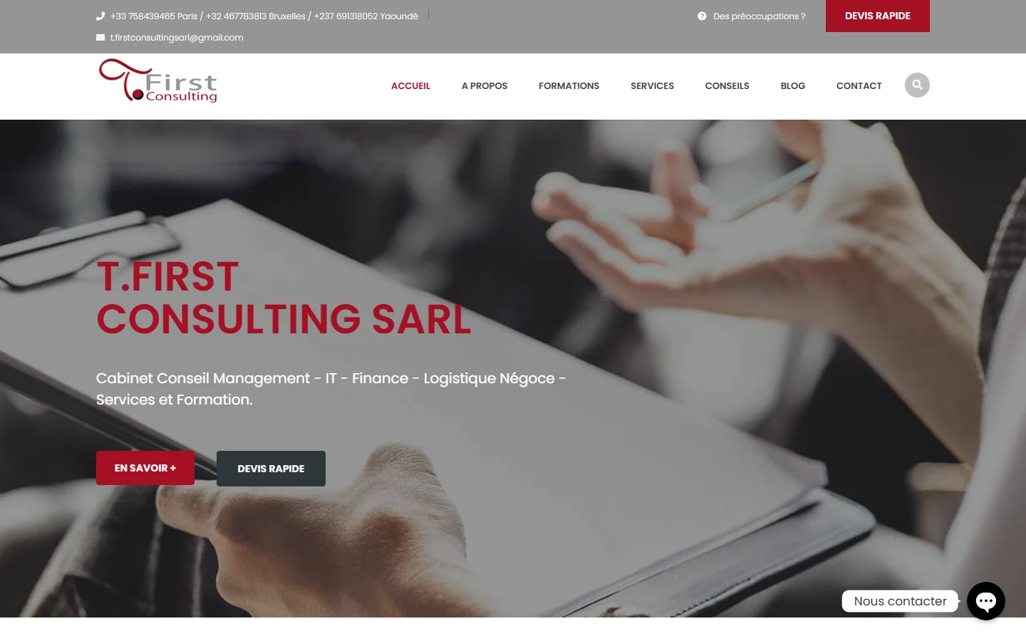 T. FIRST CONSULTING — Accueil sur ordinateur