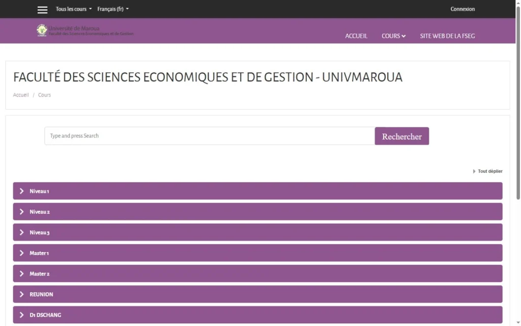 FSEG · Université de Maroua — Catalogue des cours par niveaux