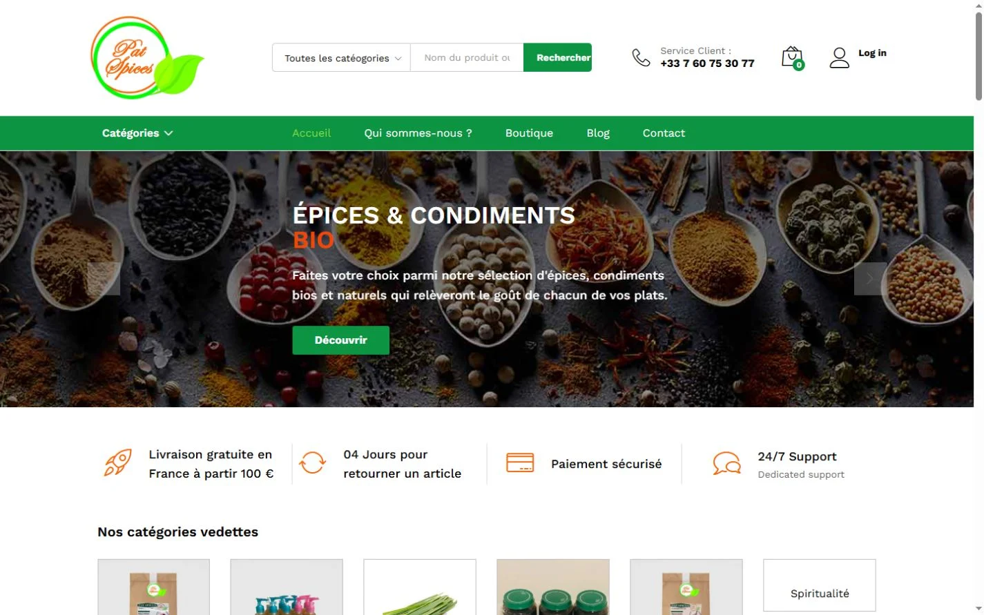 Patspices — Accueil sur ordinateur