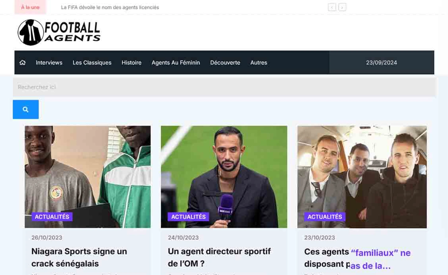 Football Agents — Desktop homepage