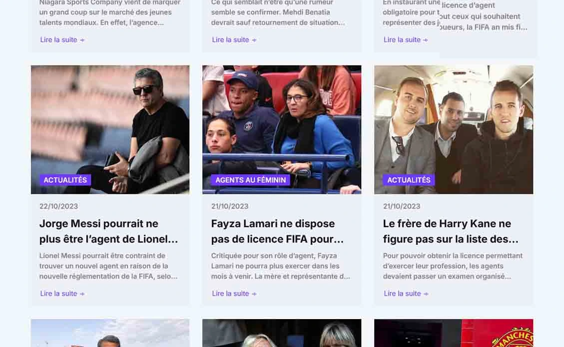 Football Agents — Les rubriques du site