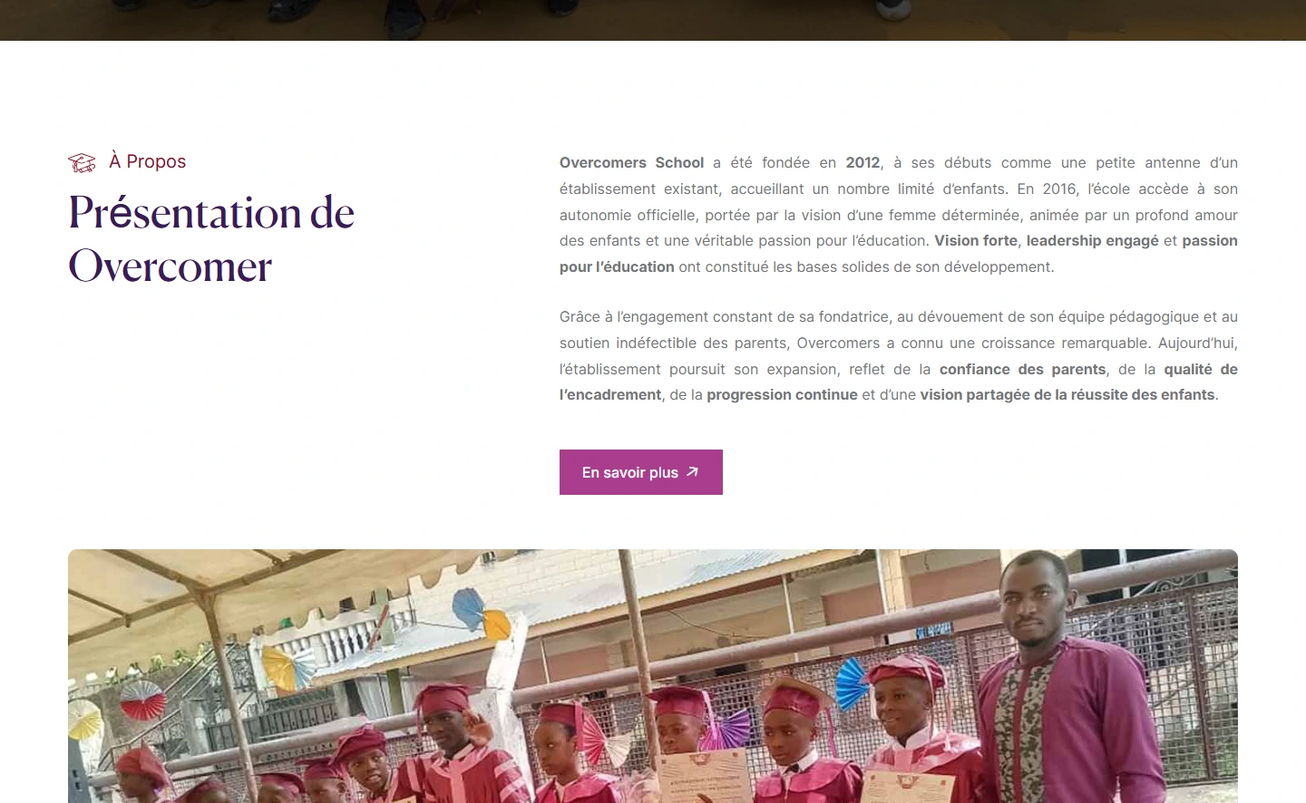 Overcomers — Website sections