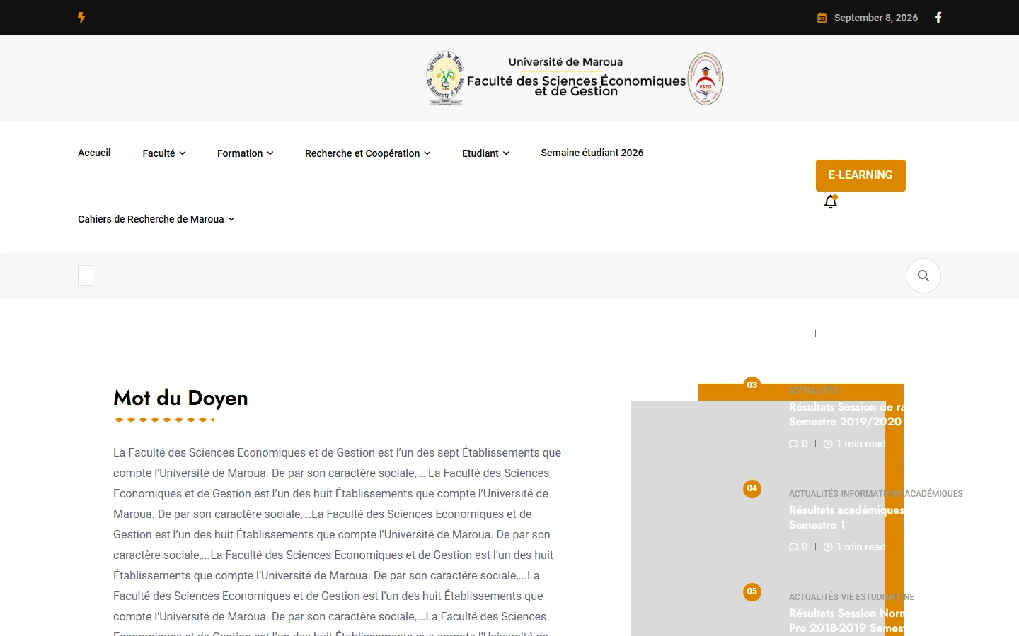 FSEG homepage on desktop