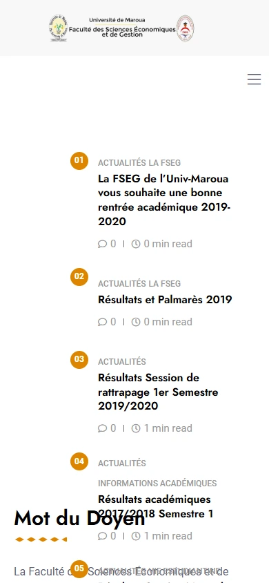 Accueil de la FSEG sur mobile
