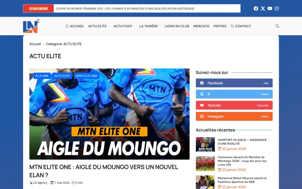 League news section on desktop